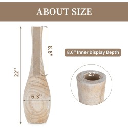 Hanobe-Bodenvase, Heimdekoration: 55,9 cm hohe, dekorative Holzvasen für das Wohnzimmer, große rustikale Bauernhaus-Boho-Vase für Esstisch, Herzstück, Schlafzimmer, Ecke, Flur