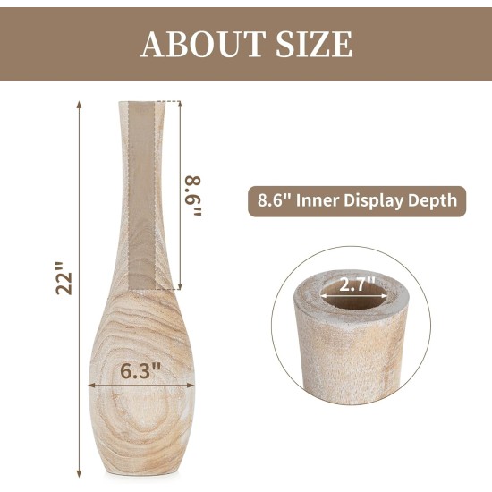 Hanobe-Bodenvase, Heimdekoration: 55,9 cm hohe, dekorative Holzvasen für das Wohnzimmer, große rustikale Bauernhaus-Boho-Vase für Esstisch, Herzstück, Schlafzimmer, Ecke, Flur Hanobe-Bodenvase, Heimdekoration: 55,9 cm hohe, dekorative Holzvasen für das Wohnzimmer, große rustikale Bauernhaus-Boho-Vase für Esstisch, Herzstück, Schlafzimmer, Ecke, Flur