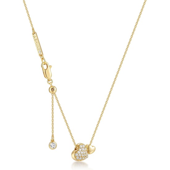 ASHINE 14K vergoldete Doppelherz-Halskette mit Zirkonia, süße zierliche Liebesherz-Halskette für Frauen zum Valentinstag