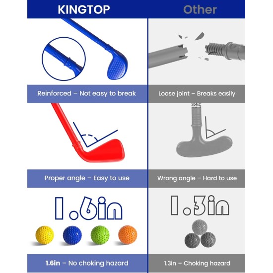 KINGTOP Kleinkind-Golfset mit Putting-Matte und Cornhole-Board, Kinder-Golfschläger von 3–5 Jahren mit 10 Bällen, 4 Schlägern, 2 Löchern und Wagen, Sportspielzeug für Kleinkinder im Innen- und Außenbereich