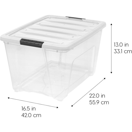 IRIS USA 6er-Pack 54 Quart stapelbare Aufbewahrungsbehälter mit Deckel [Hergestellt in den USA] – Alltagsorganisator mit Verriegelung, durchsichtiger Kunststoff, Organisationsbehälter, Schrank, Schlafzimmer, Regaleinheiten, Heimaufbewahrung – transparent/