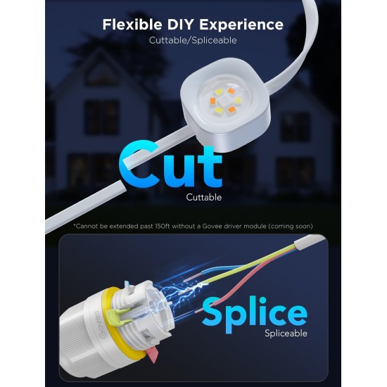 Govee Permanent Outdoor Lights Pro, 200 Fuß mit 120 RGBIC-LED-Leuchten für Tages- und Akzentbeleuchtung, 75 Szenenmodi für Außendekoration, IP67 wasserdicht, funktioniert mit Alexa, Google Assistant, Matter, Weiß
