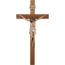 Kruzifix-Wandkreuz – 35,6 cm großes Wandkruzifix aus Olivenholz, handbemaltes Harz-Jesus auf Holzkruzifix, katholische Heimdekoration, Einweihungsfeier, religiöse Geschenke