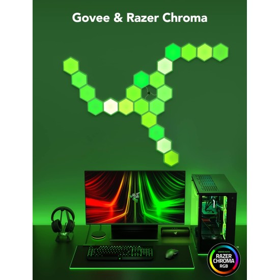 Govee Glide Hexa-Lichtpaneele, RGBIC-Hexagon-LED-Wandleuchten, Wi-Fi-Smart-Home-Kreativwandleuchten mit Musiksynchronisierung, funktioniert mit Alexa Google Assistant für Indoor-Gaming-Dekoration, 10er-Pack