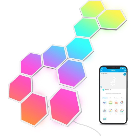 Govee Glide Hexa-Lichtpaneele, RGBIC-Hexagon-LED-Wandleuchten, Wi-Fi-Smart-Home-Kreativwandleuchten mit Musiksynchronisierung, funktioniert mit Alexa Google Assistant für Indoor-Gaming-Dekoration, 10er-Pack