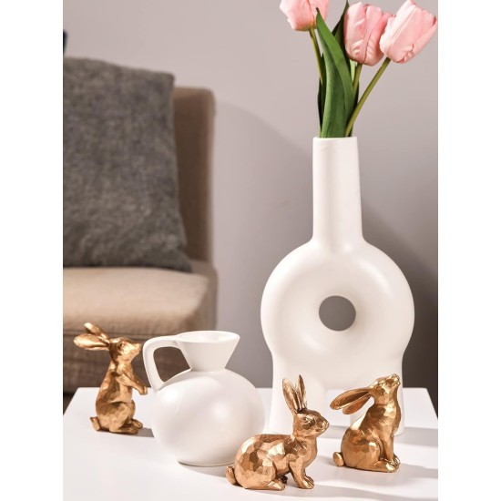 DN DECONATION Goldene Polyresin-Hasen-Dekor-Kaninchenfiguren, Osterhasen-Statue, 3er-Set für frühlingshafte Tischdekoration DN DECONATION Goldene Polyresin-Hasen-Dekor-Kaninchenfiguren, Osterhasen-Statue, 3er-Set für frühlingshafte Tischdekoration