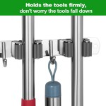 voze 5 Regale und 4 Haken, Mopp- und Besenhalter, Wandhalterung, selbstklebend, robust, Besenaufhänger, Organizer, Aufbewahrung, Werkzeugregale für Küche, Garten, Wäscherei, Garage