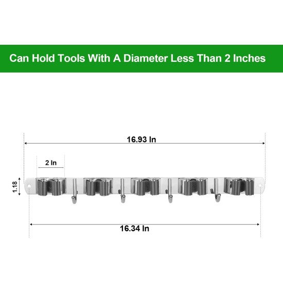 voze 5 Regale und 4 Haken, Mopp- und Besenhalter, Wandhalterung, selbstklebend, robust, Besenaufhänger, Organizer, Aufbewahrung, Werkzeugregale für Küche, Garten, Wäscherei, Garage