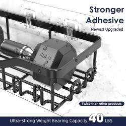 Dusch-Caddy, selbstklebender Dusch-Organizer, 7er-Pack, rostfreie Edelstahl-Badezimmerregale, großes Fassungsvermögen, ohne Bohren, Aufbewahrungszubehör mit Seifenschale, Zahnbürstenhalter und 24 Haken, Heimdekoration