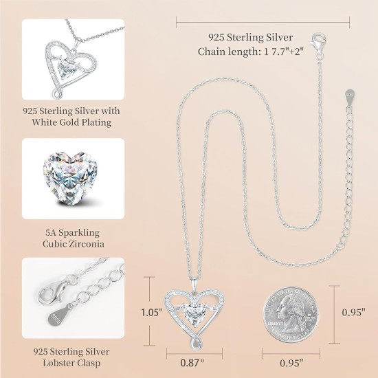Unendlichkeits-Halskette für Damen, Herz-Halskette aus 925er-Sterlingsilber mit 5A-Zirkon, weißvergoldete verstellbare Kette, Geschenk zum Valentinstag, Geburtstag, Jahrestag für Ehefrau, Freundin, Mutter