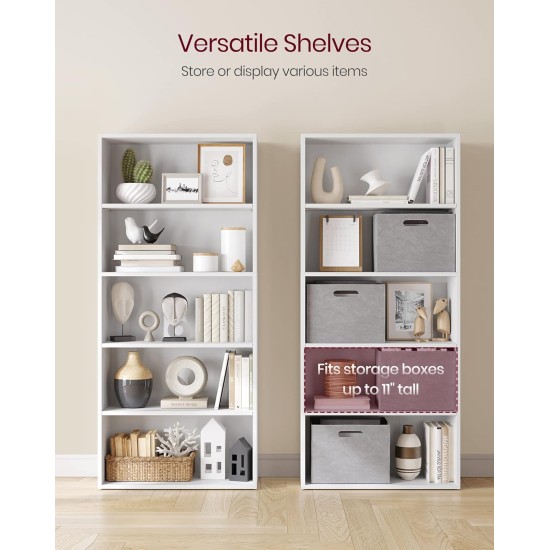 VASAGLE CUSTOS Collection – Bücherregal, 5-stöckiges Bücherregal, Bücherregal, offenes Aufbewahrungsregal, 23,9 x 59,9 x 132,8 Zoll, für Wohnzimmer, Heimbüro, Esszimmer, Wolkenweiß ULBC165T14
