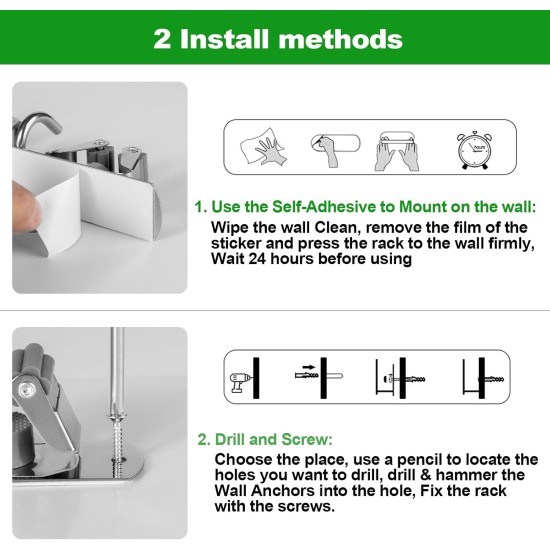 voze 5 Regale und 4 Haken, Mopp- und Besenhalter, Wandhalterung, selbstklebend, robust, Besenaufhänger, Organizer, Aufbewahrung, Werkzeugregale für Küche, Garten, Wäscherei, Garage
