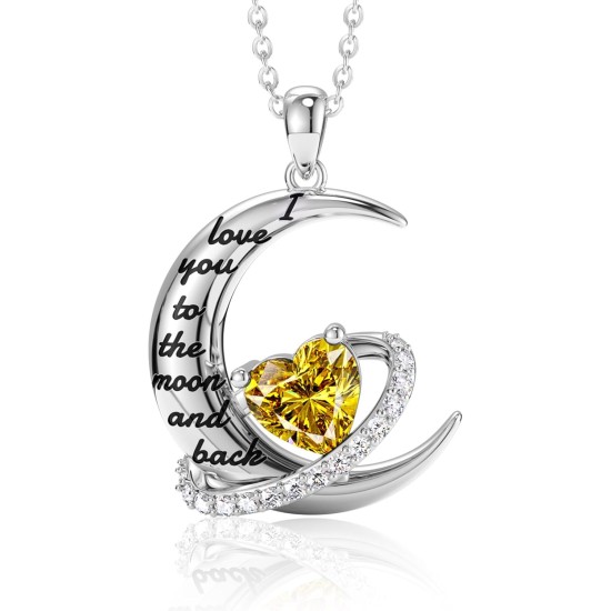 Distanz-Valentinstagsgeschenk „I Love You to The Moon and Back“-Halskette für Frauen, S925-Sterlingsilber-Herz-Geburtsstein-Halskette „Forever Love“, Jubiläums-Geburtstags-Schmuckgeschenke für ihre Ehefrau