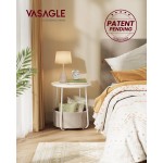 VASAGLE LILEA-Kollektion – Kleiner runder Beistelltisch, moderner Nachttisch mit Stoffkorb, Mattweiß und Kamelbraun ULET223W10