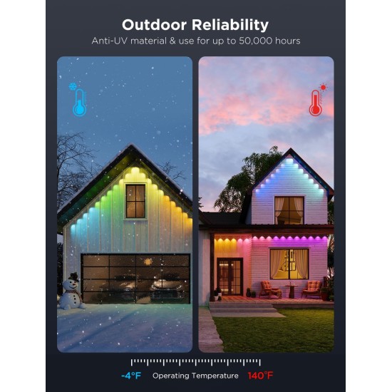 Govee Permanent Outdoor Lights Pro, 200 Fuß mit 120 RGBIC-LED-Leuchten für Tages- und Akzentbeleuchtung, 75 Szenenmodi für Außendekoration, IP67 wasserdicht, funktioniert mit Alexa, Google Assistant, Matter, Weiß