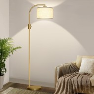Nintiue Upgraded Modern Arc Dimmbare hohe Steh-Stehlampe mit Leinenschirm, 1200 Lumen LED-Glühbirne im Lieferumfang enthalten, für Wohn- und Lesezimmer, Schlafzimmer, Büro und Kinderzimmer, Gold