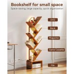 Casaottima Baum-Bücherregal mit LED-Lichtern, schmales Bücherregal mit 6 Ebenen für kleine Räume, hohes Aufbewahrungsregal aus Stahl und Holz mit Schrank, Heimdekoration und Organizer für Wohnzimmer/Schlafzimmer/Heimbüro, Vintage Casaottima Baum-Bücherregal mit LED-Lichtern, schmales Bücherregal mit 6 Ebenen für kleine Räume, hohes Aufbewahrungsregal aus Stahl und Holz mit Schrank, Heimdekoration und Organizer für Wohnzimmer/Schlafzimmer/Heimbüro, Vintage