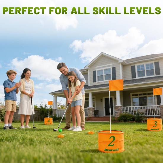 Bearwill Golf-Eimerspiel für Familie, Erwachsene und Kinder, tragbarer 6-Loch-Golfplatz mit Bällen und Flagge, Outdoor-/Indoor-Golfplatzspiel für Park, Strand, Rasen, Camping