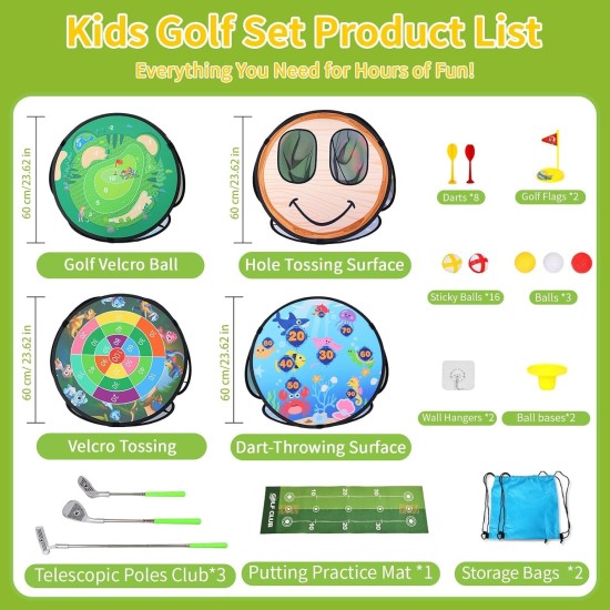 AOSITE Kleinkind-Golfset, 5-in-1-Klebe-Golfspielspielzeug für Kinder mit 3 Golfschlägern, Putting-Matte, 4-seitigem Chipping-Netz, Golfsport für Kinder, Indoor-Outdoor-Spielzeug, Kinder-Golfset, Aktivitätsparty, Geburtstagsgeschenk ab 3 Jahren