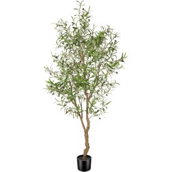 7 Fuß künstlicher Olivenbaum – gefälschter eingetopfter Olivenbaum aus Seide mit Pflanzgefäß, natürliche Olivenzweige und realistische Blätter, künstlicher Baum für Zuhause, Haus, Büro, Dekoration im Innenbereich