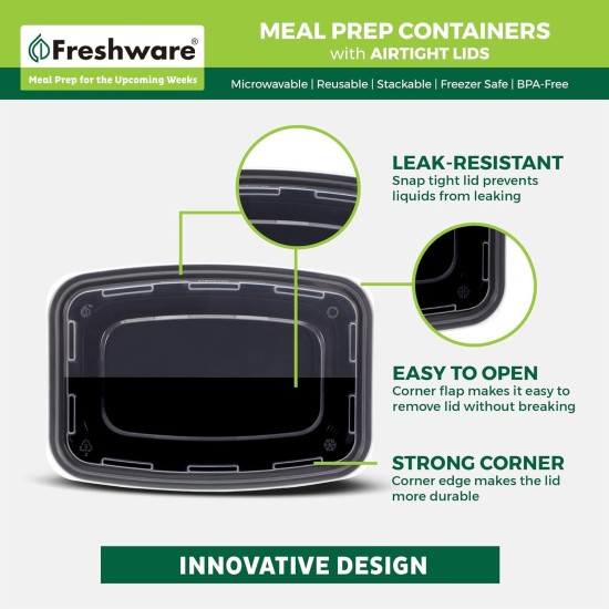 Freshware Meal-Prep-Behälter [50er-Pack] Frischhaltedosen mit 1 Fach und Deckel, Bento-Box, BPA-frei, stapelbar, mikrowellen-/spülmaschinen-/gefriergeeignet (16 oz)