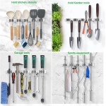 voze 5 Regale und 4 Haken, Mopp- und Besenhalter, Wandhalterung, selbstklebend, robust, Besenaufhänger, Organizer, Aufbewahrung, Werkzeugregale für Küche, Garten, Wäscherei, Garage