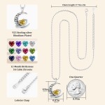 Distanz-Valentinstagsgeschenk „I Love You to The Moon and Back“-Halskette für Frauen, S925-Sterlingsilber-Herz-Geburtsstein-Halskette „Forever Love“, Jubiläums-Geburtstags-Schmuckgeschenke für ihre Ehefrau