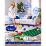 KINGTOP Kleinkind-Golfset mit Putting-Matte und Cornhole-Board, Kinder-Golfschläger von 3–5 Jahren mit 10 Bällen, 4 Schlägern, 2 Löchern und Wagen, Sportspielzeug für Kleinkinder im Innen- und Außenbereich