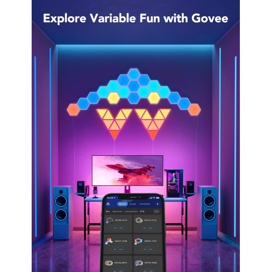 Govee Glide Hexa-Lichtpaneele, RGBIC-Hexagon-LED-Wandleuchten, Wi-Fi-Smart-Home-Kreativwandleuchten mit Musiksynchronisierung, funktioniert mit Alexa Google Assistant für Indoor-Gaming-Dekoration, 10er-Pack