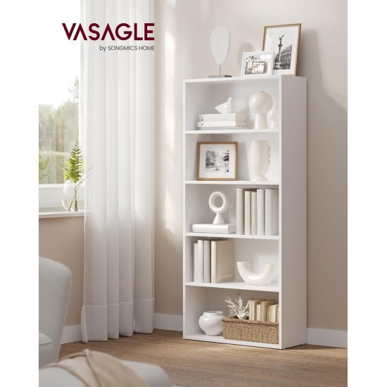 VASAGLE CUSTOS Collection – Bücherregal, 5-stöckiges Bücherregal, Bücherregal, offenes Aufbewahrungsregal, 23,9 x 59,9 x 132,8 Zoll, für Wohnzimmer, Heimbüro, Esszimmer, Wolkenweiß ULBC165T14