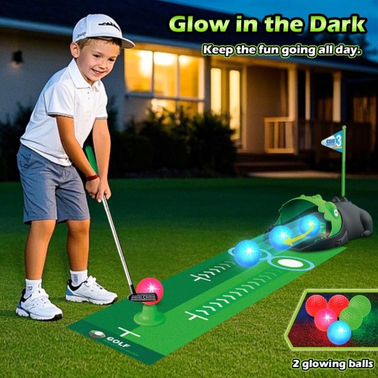 Verbessertes Kinderspielzeug-Golfset mit automatischem Dinosaurier-Golf-Return, LED-beleuchteten Nacht-Golfbällen, 3 Schlägern, Putting-Matte, Minigolf-Spielen für Kleinkinder von 3–8 Jahren, Indoor-Outdoor-Sportspielzeug für Jungen und Mädchen ab 3 Jahre Verbessertes Kinderspielzeug-Golfset mit automatischem Dinosaurier-Golf-Return, LED-beleuchteten Nacht-Golfbällen, 3 Schlägern, Putting-Matte, Minigolf-Spielen für Kleinkinder von 3–8 Jahren, Indoor-Outdoor-Sportspielzeug für Jungen und Mädchen ab 3 Jahre