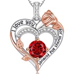 Rosen-Geburtsstein-Herz-Halsketten für Frauen, S925-Sterlingsilber, „I Love You“, Schmuck, Geschenk für Frauen, Geburtstag, Hochzeitstag, Muttertagsgeschenke für Mutter, Mutter, Ehefrau, Freundin mit Geburtsstein-Anhänger-Halskette