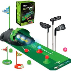 Verbessertes Kinderspielzeug-Golfset mit automatischem Dinosaurier-Golf-Return, LED-beleuchteten Nacht-Golfbällen, 3 Schlägern, Putting-Matte, Minigolf-Spielen für Kleinkinder von 3–8 Jahren, Indoor-Outdoor-Sportspielzeug für Jungen und Mädchen ab 3 Jahre