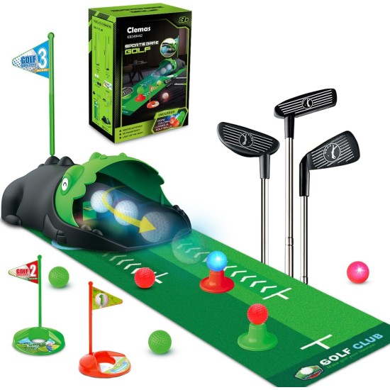 Verbessertes Kinderspielzeug-Golfset mit automatischem Dinosaurier-Golf-Return, LED-beleuchteten Nacht-Golfbällen, 3 Schlägern, Putting-Matte, Minigolf-Spielen für Kleinkinder von 3–8 Jahren, Indoor-Outdoor-Sportspielzeug für Jungen und Mädchen ab 3 Jahre Verbessertes Kinderspielzeug-Golfset mit automatischem Dinosaurier-Golf-Return, LED-beleuchteten Nacht-Golfbällen, 3 Schlägern, Putting-Matte, Minigolf-Spielen für Kleinkinder von 3–8 Jahren, Indoor-Outdoor-Sportspielzeug für Jungen und Mädchen ab 3 Jahre