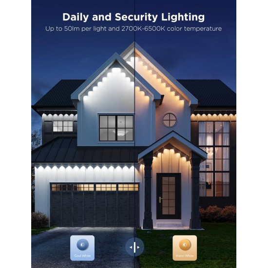 Govee Permanent Outdoor Lights Pro, 200 Fuß mit 120 RGBIC-LED-Leuchten für Tages- und Akzentbeleuchtung, 75 Szenenmodi für Außendekoration, IP67 wasserdicht, funktioniert mit Alexa, Google Assistant, Matter, Weiß