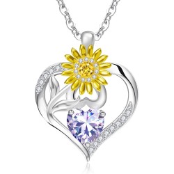 RIVIKO Valentinstagsgeschenke für Sie – Halskette mit Geburtsstein „Sonnenblume“ für Frauen, Herzanhänger aus 925er-Sterlingsilber, Jubiläums-Geburtstagsgeschenke für Frauen, Schmuck mit Geburtssteinen für Ehefrau und Mutter
