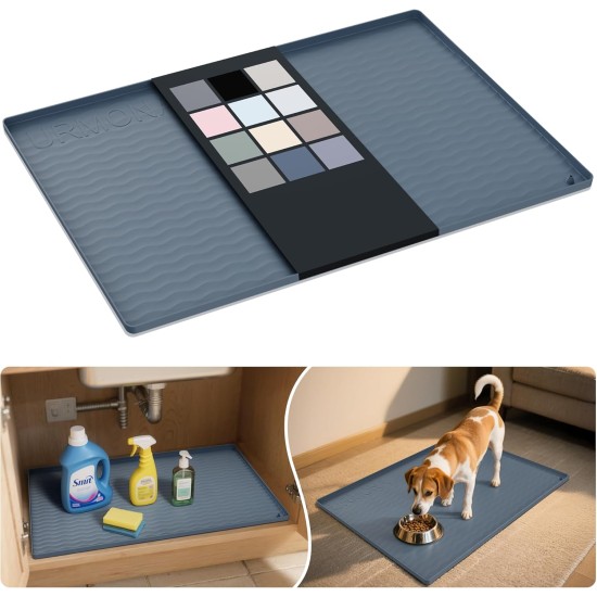 URMONA wasserdichte Silikon-Unterwaschbeckenmatte, 78,7 x 55,9 cm, Regaleinlage für Küche und Badezimmer, Schrank- und Thekenschutz, Aufbewahrung und Organizer, Katzentoilette, Utensilien für Haustiere, Katzen und Welpen (dunkelgrau)