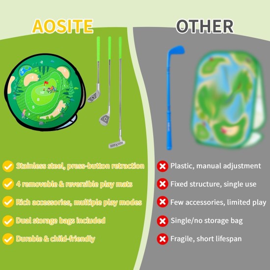 AOSITE Kleinkind-Golfset, 5-in-1-Klebe-Golfspielspielzeug für Kinder mit 3 Golfschlägern, Putting-Matte, 4-seitigem Chipping-Netz, Golfsport für Kinder, Indoor-Outdoor-Spielzeug, Kinder-Golfset, Aktivitätsparty, Geburtstagsgeschenk ab 3 Jahren