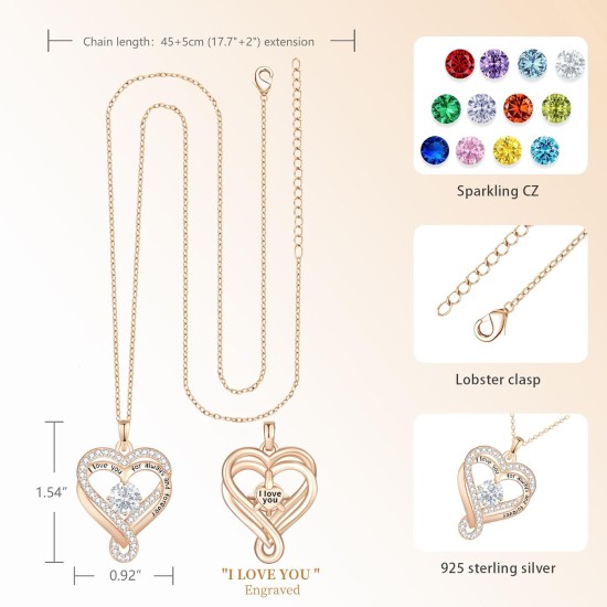 Geburtsstein-Herz-Halsketten für Frauen, Unendlichkeits-Anhänger aus S925-Sterlingsilber, Schmuck für Frauen, Hochzeitstag, Geburtstag, Muttertagsgeschenke für Mutter, Mutter, Ehefrau, Freundin
