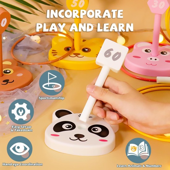 Tierisches Ringwurfspiel-Spielzeugset für Kinder, 6 Zielscheibenständer und 36 Ringe kombiniert, Indoor-Outdoor-Partyhof, Familienaktivität für Erwachsene, Feiertagsgeschenk, Geburtstagsgeschenk für Kleinkinder, Jungen, Mädchen, Kinder ab 3 Jahren