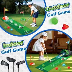 Verbessertes Kinderspielzeug-Golfset mit automatischem Dinosaurier-Golf-Return, LED-beleuchteten Nacht-Golfbällen, 3 Schlägern, Putting-Matte, Minigolf-Spielen für Kleinkinder von 3–8 Jahren, Indoor-Outdoor-Sportspielzeug für Jungen und Mädchen ab 3 Jahre