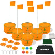Bearwill Golf-Eimerspiel für Familie, Erwachsene und Kinder, tragbarer 6-Loch-Golfplatz mit Bällen und Flagge, Outdoor-/Indoor-Golfplatzspiel für Park, Strand, Rasen, Camping