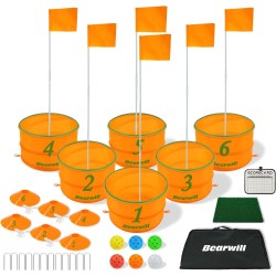 Bearwill Golf-Eimerspiel für Familie, Erwachsene und Kinder, tragbarer 6-Loch-Golfplatz mit Bällen und Flagge, Outdoor-/Indoor-Golfplatzspiel für Park, Strand, Rasen, Camping
