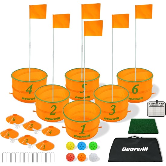 Bearwill Golf-Eimerspiel für Familie, Erwachsene und Kinder, tragbarer 6-Loch-Golfplatz mit Bällen und Flagge, Outdoor-/Indoor-Golfplatzspiel für Park, Strand, Rasen, Camping