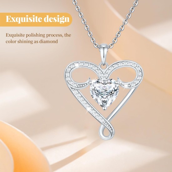 Unendlichkeits-Halskette für Damen, Herz-Halskette aus 925er-Sterlingsilber mit 5A-Zirkon, weißvergoldete verstellbare Kette, Geschenk zum Valentinstag, Geburtstag, Jahrestag für Ehefrau, Freundin, Mutter