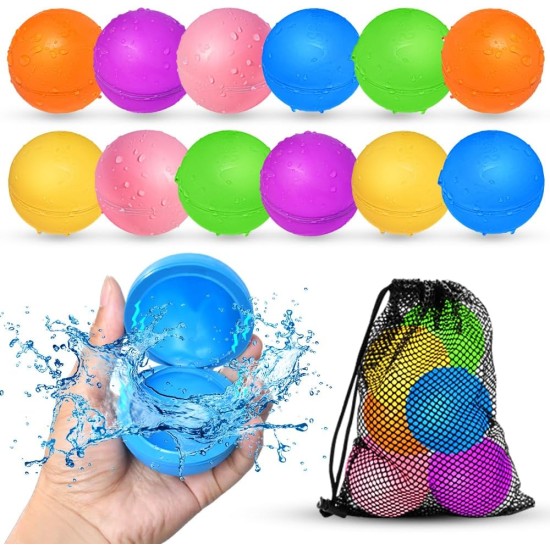 12 wiederverwendbare Wasserballons, Pool-Strand-Wasserspielzeug für Jungen und Mädchen, Outdoor-Sommerspielzeug für Kinder im Alter von 3–12 Jahren
