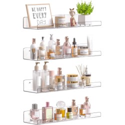 upsimples Acryl-Regale für Badezimmer-Aufbewahrung, 38,1 cm große schwebende Regale, Wand-Organizer für Parfüm, Make-up, Hautpflege, Kinder-Bücherregal für Schlafzimmer, Kinderzimmer, Wohnzimmer-Dekoration, transparent, 4 Stück