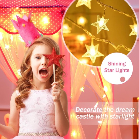 Monobeach Prinzessinnen-Zelt für Mädchen, großes Spielhaus, Kinderschloss, Spielzelt mit Sternenlichtern, Spielzeug für Kinder im Innen- und Außenbereich, 55'' x 53'' (TxH)