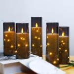 Flammenlose LED-Kerzen mit Timer, 5 Stück, flackernde flammenlose Kerzen für romantisches Ambiente und Heimdekoration, stabile Acrylschale, mit eingebetteter Sternschnur, batteriebetriebene Kerzen (grau)
