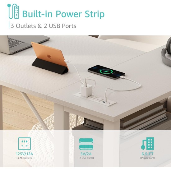 Lufeiya Weißer L-förmiger Computertisch mit Schubladen und Ablagefächern, 47-Zoll-Eck-Wendeschreibtisch mit Steckdose für Heimbüro-Schlafzimmer, L-förmiger PC-Schreibtisch für Teenager mit Stoffschublade, Weiß Lufeiya Weißer L-förmiger Computertisch mit Schubladen und Ablagefächern, 47-Zoll-Eck-Wendeschreibtisch mit Steckdose für Heimbüro-Schlafzimmer, L-förmiger PC-Schreibtisch für Teenager mit Stoffschublade, Weiß